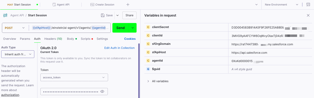 Here are the variables in the request