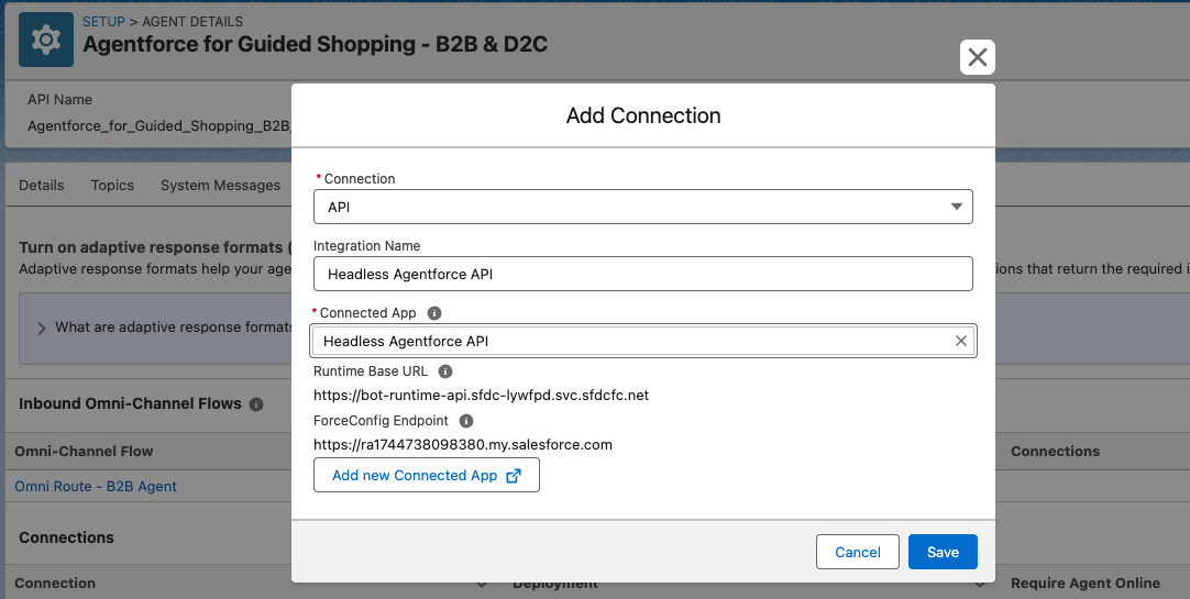 the Connected App as a connection